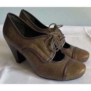 Civico10 Genuine Leather Laced Heeled Booties Brown Womens 6.5 US